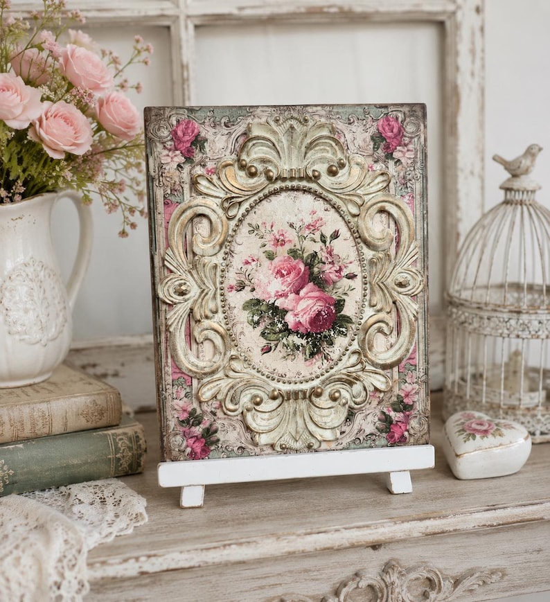 Vintage Shabby Chic 3D Floral Wood Plaque – Romantic Cottage Wall Decor ...
