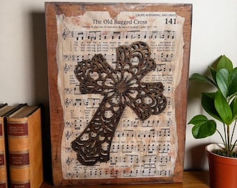 Old Rugged Cross Hymn Wall Art: Hand-Foiled Christian Decor