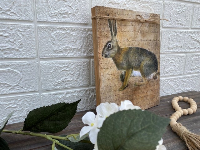 Vintage Rabbit Sign, Farmhouse Rabbit Sign, Primitive Rabbit Sign ...