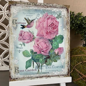 Shabby Chic Wall Decor, French Country Plaque,  French Country Roses Wall Art, Roses Sign