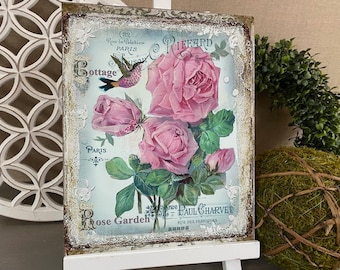Shabby Chic Wall Decor, French Country Plaque,  French Country Roses Wall Art, Roses Sign