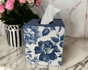 Tissue Box Cover, French Toile Tissue Box,Floral Tissue Box, Wood Tissue Box