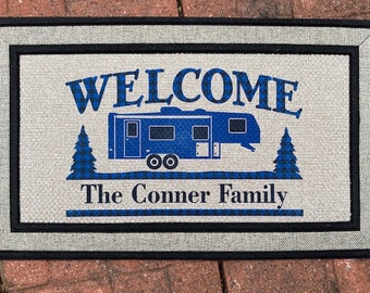 Camper Door Mat,  5th Wheel Doormat,   Personalized Doormat,   Custom Doormat,  Housewarming Gift,  Camping, Doormat, Buffalo Plaid