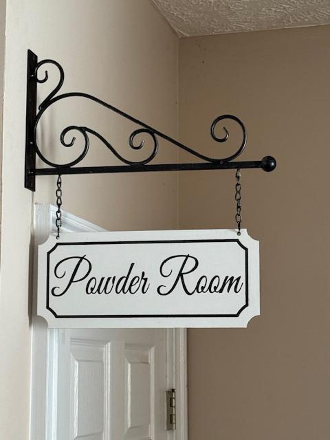 Powder Room Sign, Double-sided Bathroom Sign, Farmhouse Decor, Hanging ...