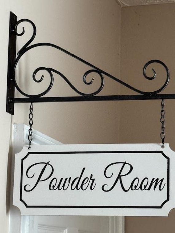 Powder Room Sign, Double-Sided Bathroom Sign, Farmhouse Decor, Hanging Bathroom Sign, Bathroom Decor, Powder Room Street Sign