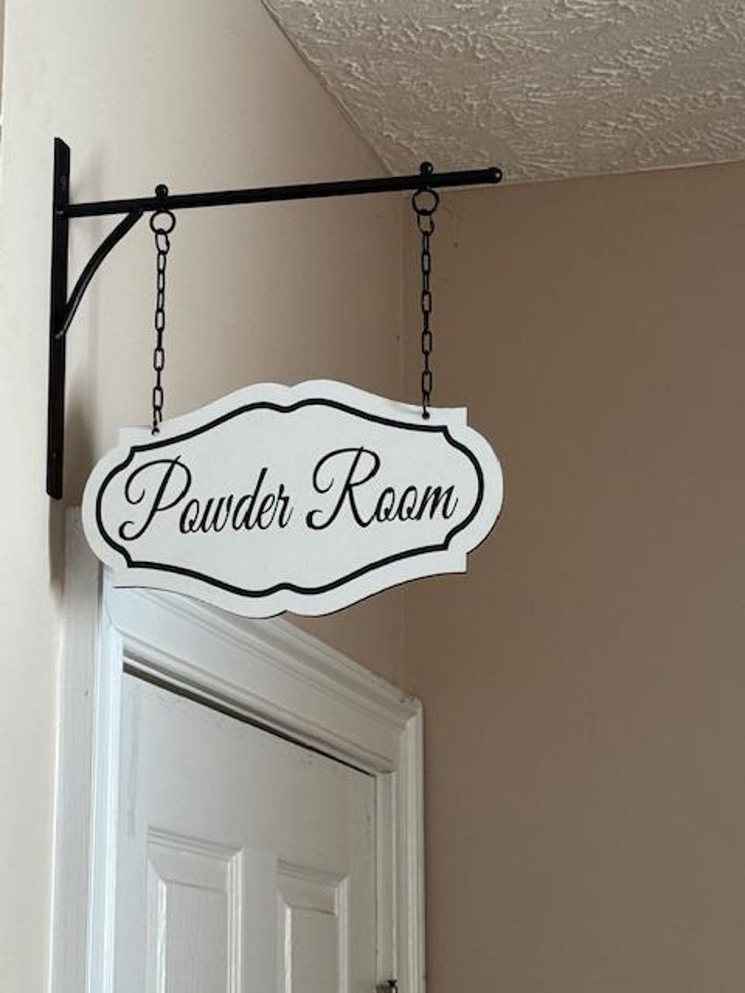 Powder Room Sign, Double-sided Bathroom Sign, Farmhouse Decor, Hanging ...