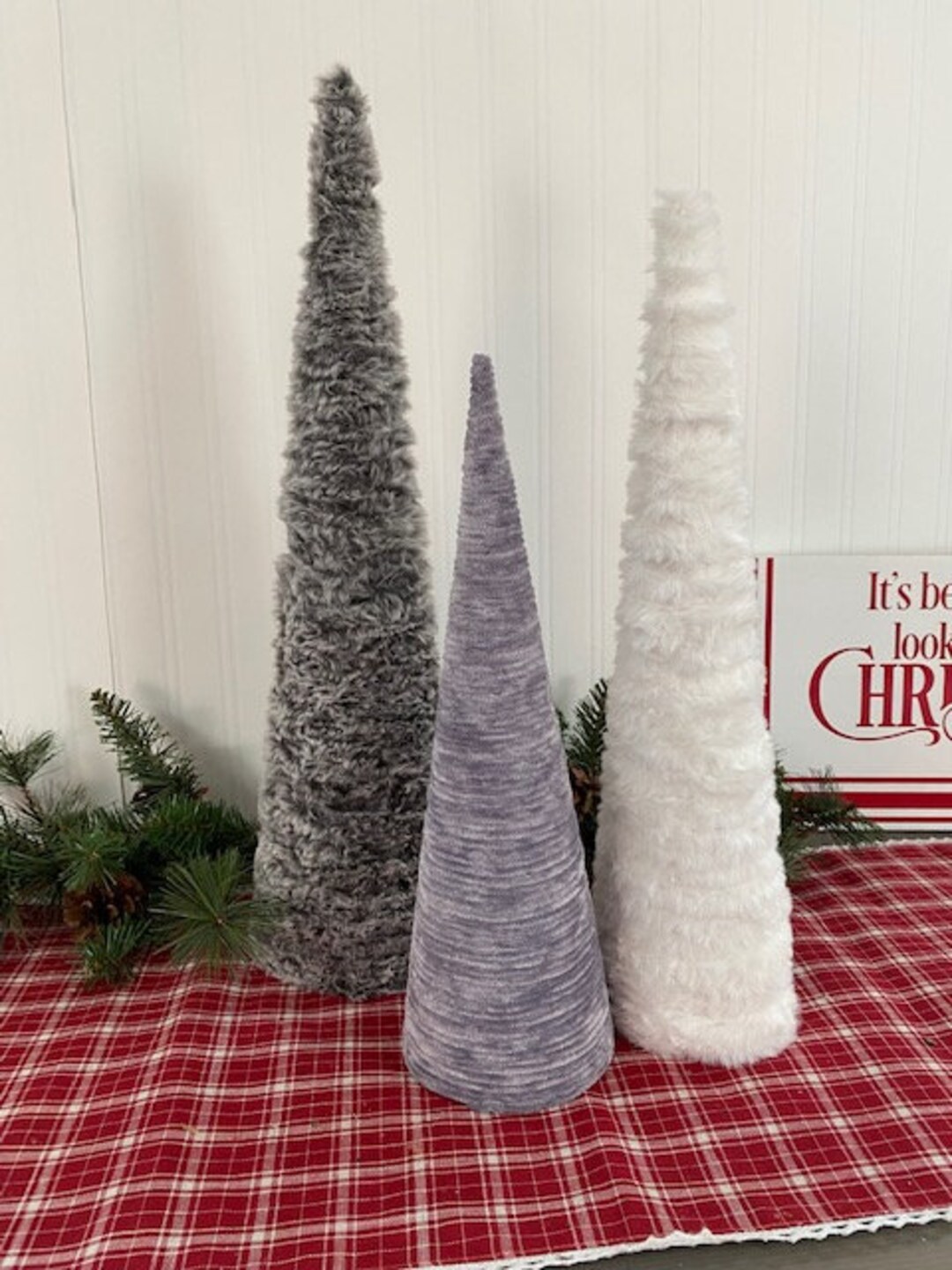 Furtrees, Christmas Cone Tree, Velvet and Fur Christmas Tree, Elegant