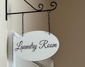 Laundry Room Sign, Double-Sided Sign, French Country Decor, Hanging Laundry Room Sign, Home Decor, Laundry Room Street Sign