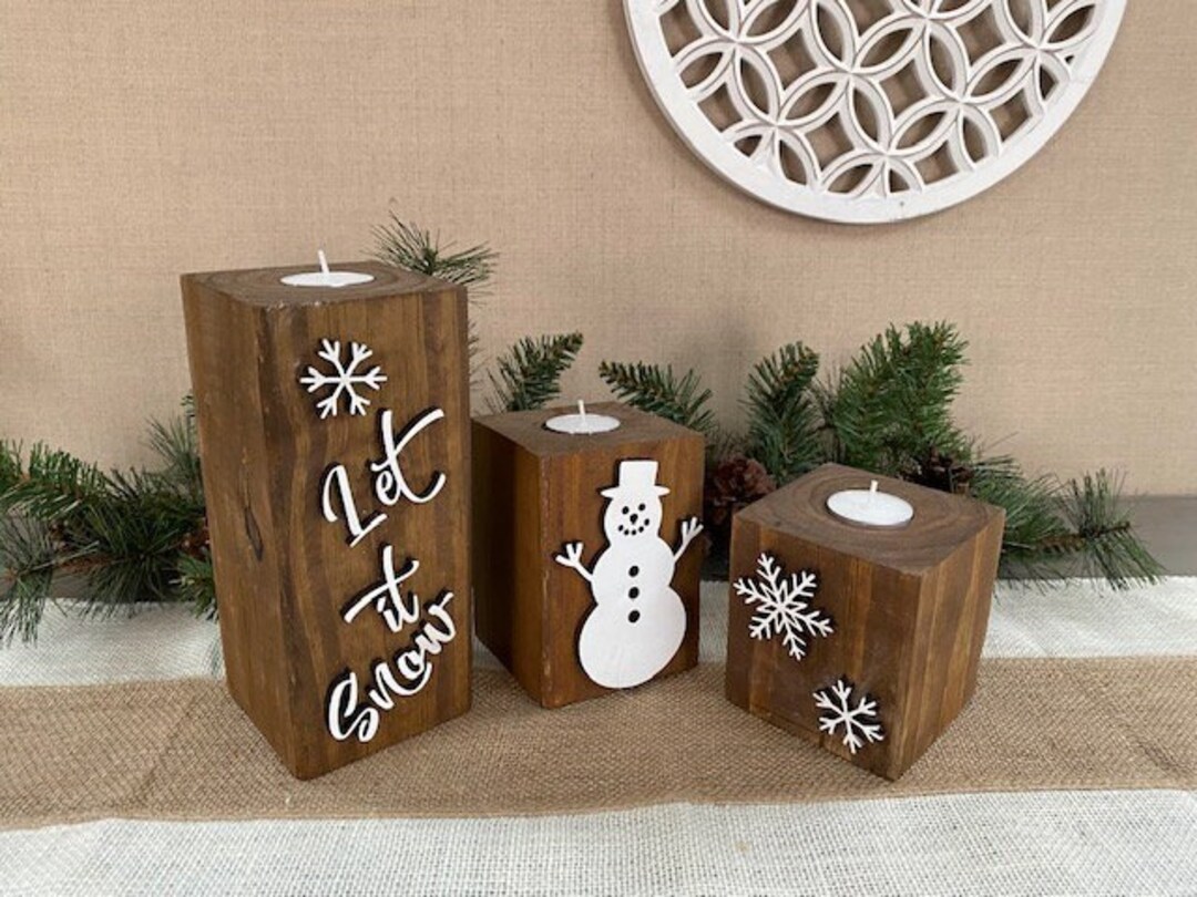 Wood Block Candle Holders Wooden Christmas Blocks Rustic Etsy