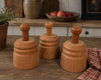 Antique Wooden Butter Mold Stamp, Primitive Farmhouse Kitchen Decor, Hand Carved Rustic Butter Press.