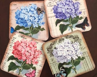 Coasters, Hydrangea Coasters, Flower Coasters, Cork back Coasters, Housewarming Gift, Hostess Gift