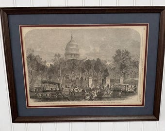 Antique 1866 Harper’s Weekly Print – Framed Civil War Era Engraving of U.S. Capitol – April 28, 1866 – Vintage Historical Wall Art