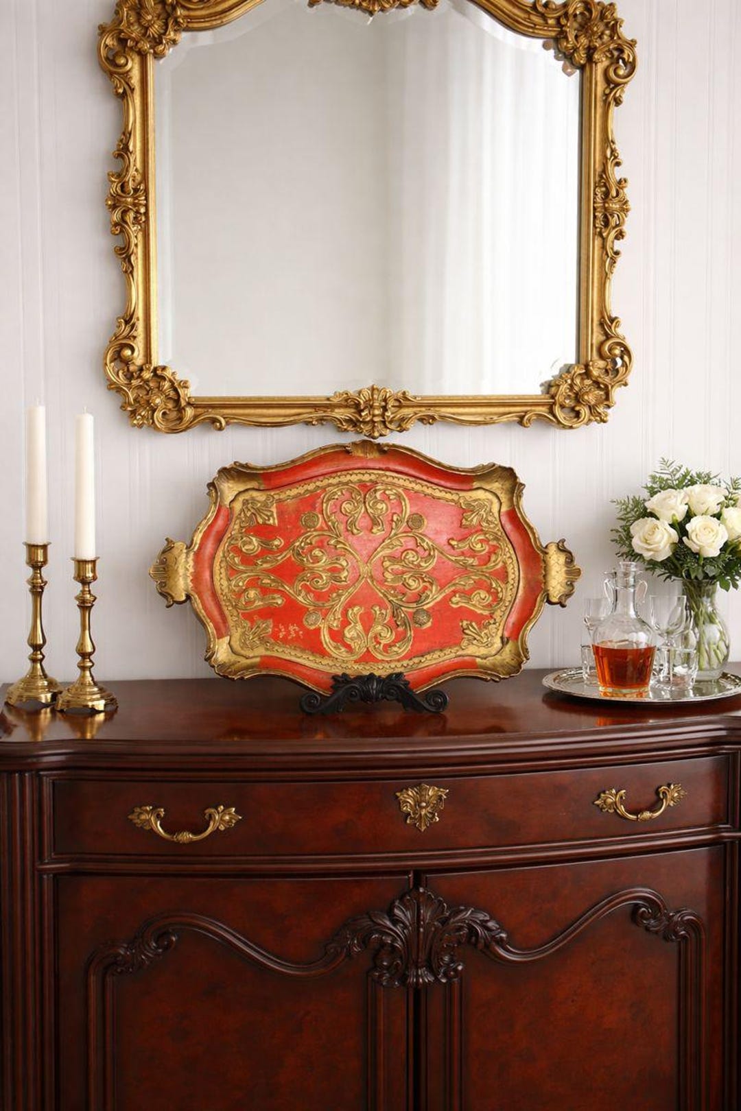 Vintage Florentine Wooden Tray Red & Gold | Ornate Italian Style ...