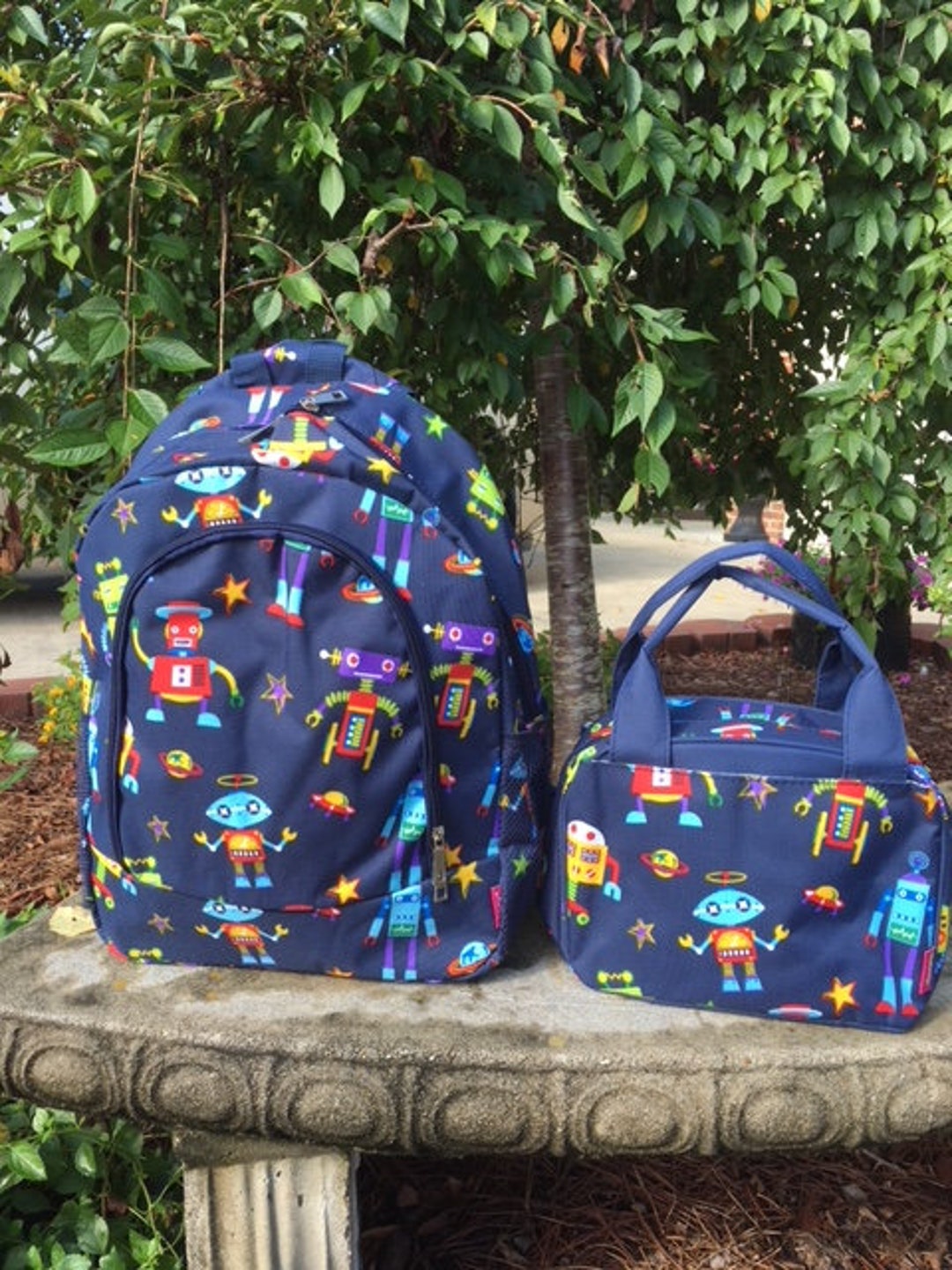 Personalized Boys Backpack SET ROBOTS Backpack and Lunch Box Etsy
