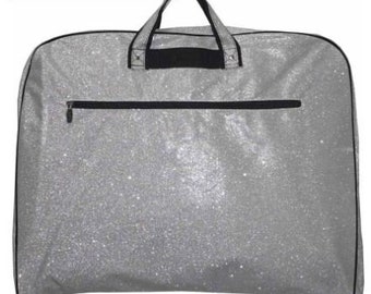 Personalized SILVER Glitter Garment Bag, Glitter Dance Bag, TRAVEL LUGGAGE