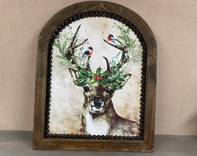 Vintage Deer Art, Farmhouse Christmas Deer Wall Art , Rustic Farmhouse ...
