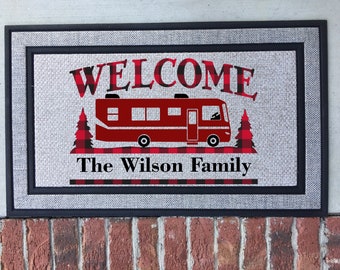 Camper Door Mat,   RV Doormat,   Personalized Doormat,   Custom Doormat,  Housewarming Gift,  Camping,  RV Door Mat  Doormat, Buffalo Plaid