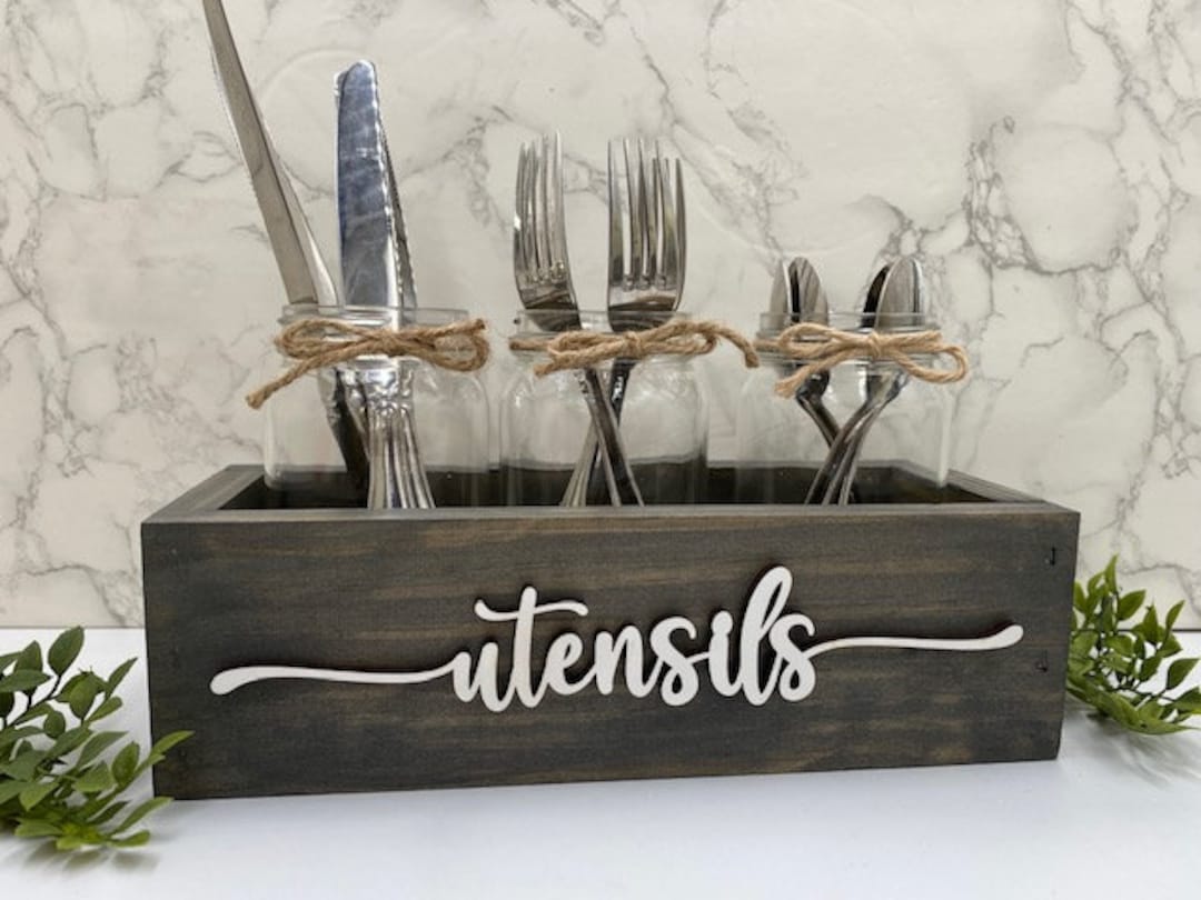 Mason Jar Utensil Holder Flatware Holder Utensil Caddy Etsy