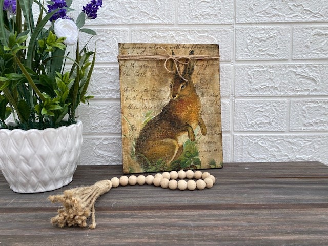 Vintage Rabbit Sign, Farmhouse Rabbit Sign, Primitive Rabbit Sign ...
