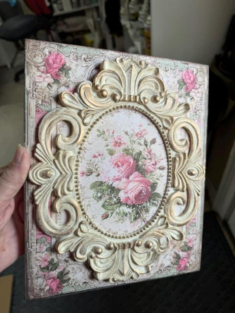 Vintage Shabby Chic 3D Floral Wood Plaque – Romantic Cottage Wall Decor ...