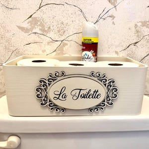 トイレットペーパーボックス - トイレットペーパー収納 - 素朴な木製ボックス - トイレトレーの裏側 - トイレタンクボックス - バスルーム装飾ボックス、La Toilette サイン
