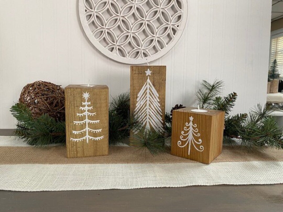Wood Block Candle Holders Wooden Christmas Blocks Rustic Etsy