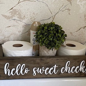 Toilet Paper Box-Toilet Paper Storage-Rustic Wood Box-Back Of Toilet Tray-Hello Sweet Cheecks- Toilet Tank Box-Bathroom Decor Box