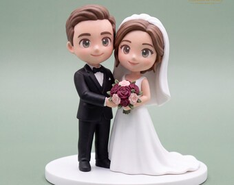 Custom Chibi Wedding Cake Topper Couple, Personalised Cartoon Bride Groom Figurine Keepsake