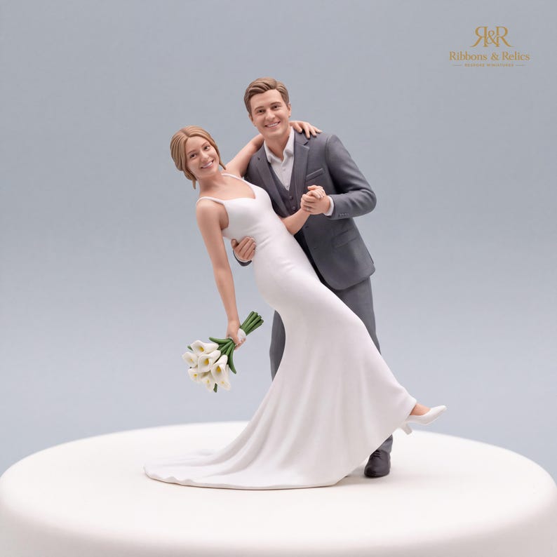 Custom Wedding Cake Topper Miniature Couple, Personalised Bride Groom Figurine Keepsake image 4