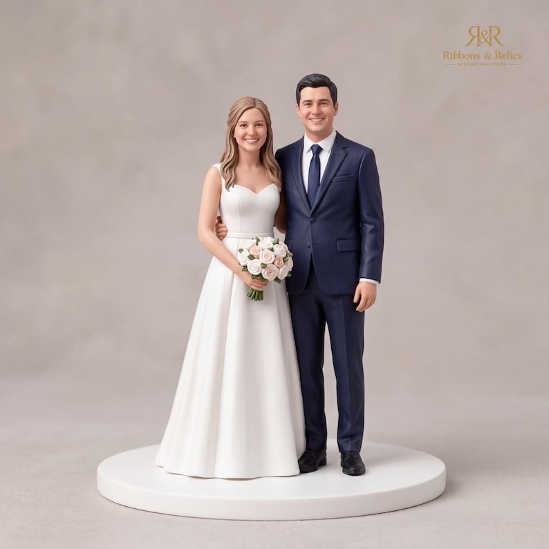 Custom Wedding Cake Topper Miniature Couple, Personalised Bride Groom Figurine Keepsake image 1