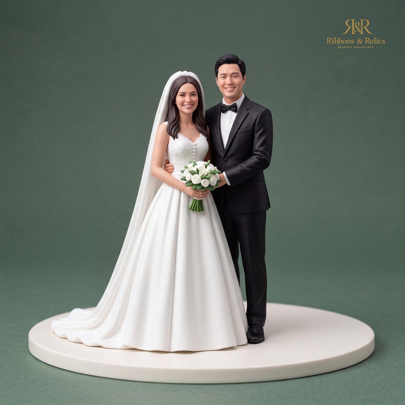 Custom Wedding Cake Topper Miniature Couple, Personalised Bride Groom Figurine Keepsake image 2