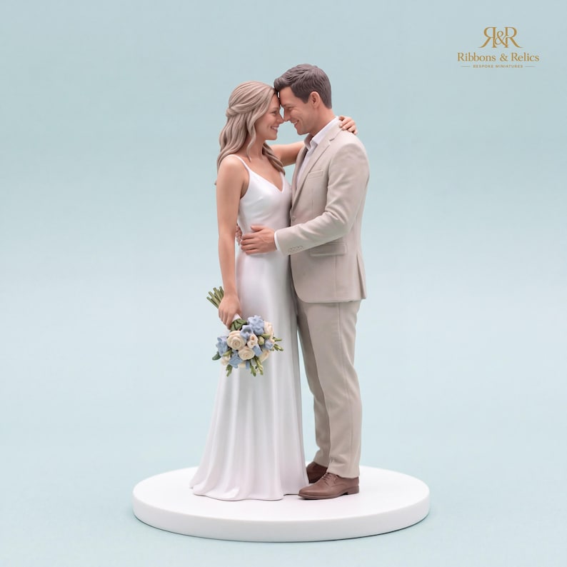 Custom Wedding Cake Topper Miniature Couple, Personalised Bride Groom Figurine Keepsake image 3