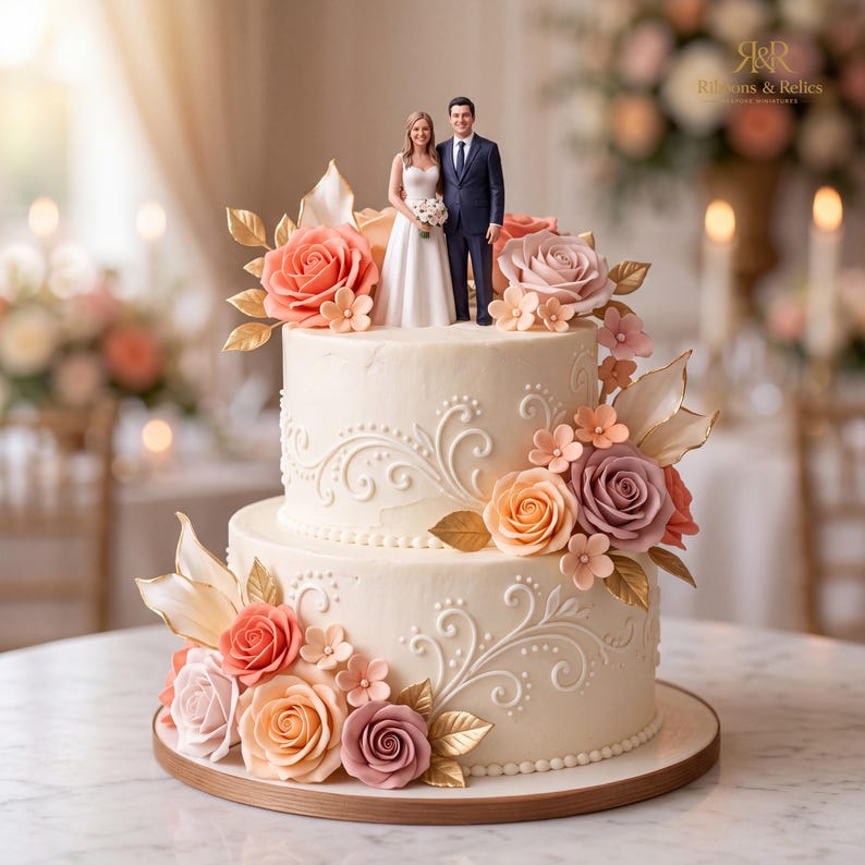 Custom Wedding Cake Topper Miniature Couple, Personalised Bride Groom Figurine Keepsake image 9