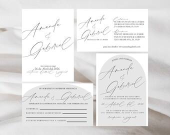 Wedding Invitation Template Spanish en Espanol, Minimalist Elegant Design (Digital Download)