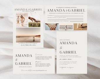 Wedding Invitation Template with Photo Option Editable | Spanish in Canva Editable - Download