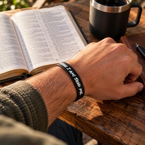 May include: A black silicone wristband featuring the white text "HERE I AM! SEND ME." The band is a simple circular loop design with a smooth finish, displaying the printed message clearly along the outer surface of the flexible material.