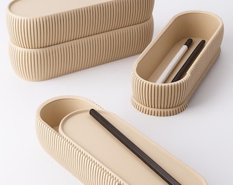 Pencil Case with Sliding Lid: Modern Minimalist Desk Organizer, 3D Printed Stationery Storage Box