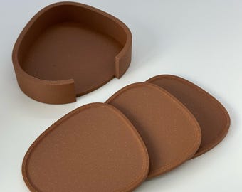 Walnut Wood Color Coaster Set With Holder: 3D Printed Wood PLA