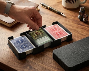 3 Deck Playing Card Storage Box with Lid: Black Organizer Box