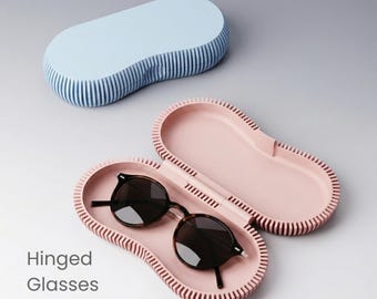 Hinged Glasses Case, Travel Eyeglass Holder, Pastel Baby Blue Dusty Pink