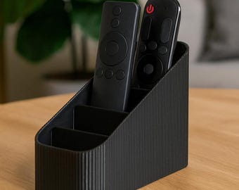 Black Remote Control Organizer: 3D Printed Ribbed Holder for TV Streaming Remotes