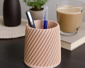Beige Spiral Pen Holder: 3D Printed Eco-Friendly Desk Organizer