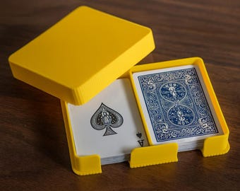 2 Deck Playing Card Case: Durable Yellow Box for Poker and Bridge Cards