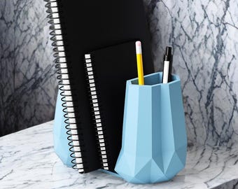 Modern Pen and Notebook Holder: Pastel, Vibrant, Black Colors 3D Printed Desk Organizer
