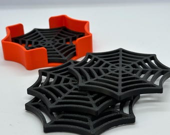 Halloween Spider Web Coaster Set: Spooky Home Decor, Orange Holder