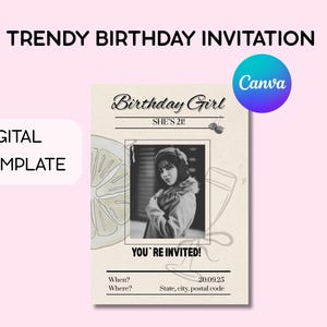 Modelo de cartão de aniversário editável no Canva. Design de cartão facilmente personalizável para amigos e familiares.