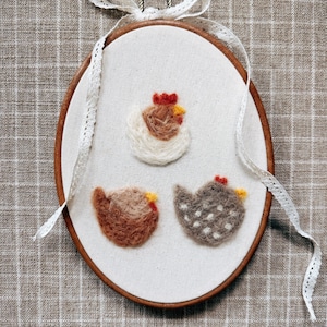 Felted Chickens Nursery Wall Art – Handmade Needle Felt Embroidery Hoop – Heirloom Baby Room Décor