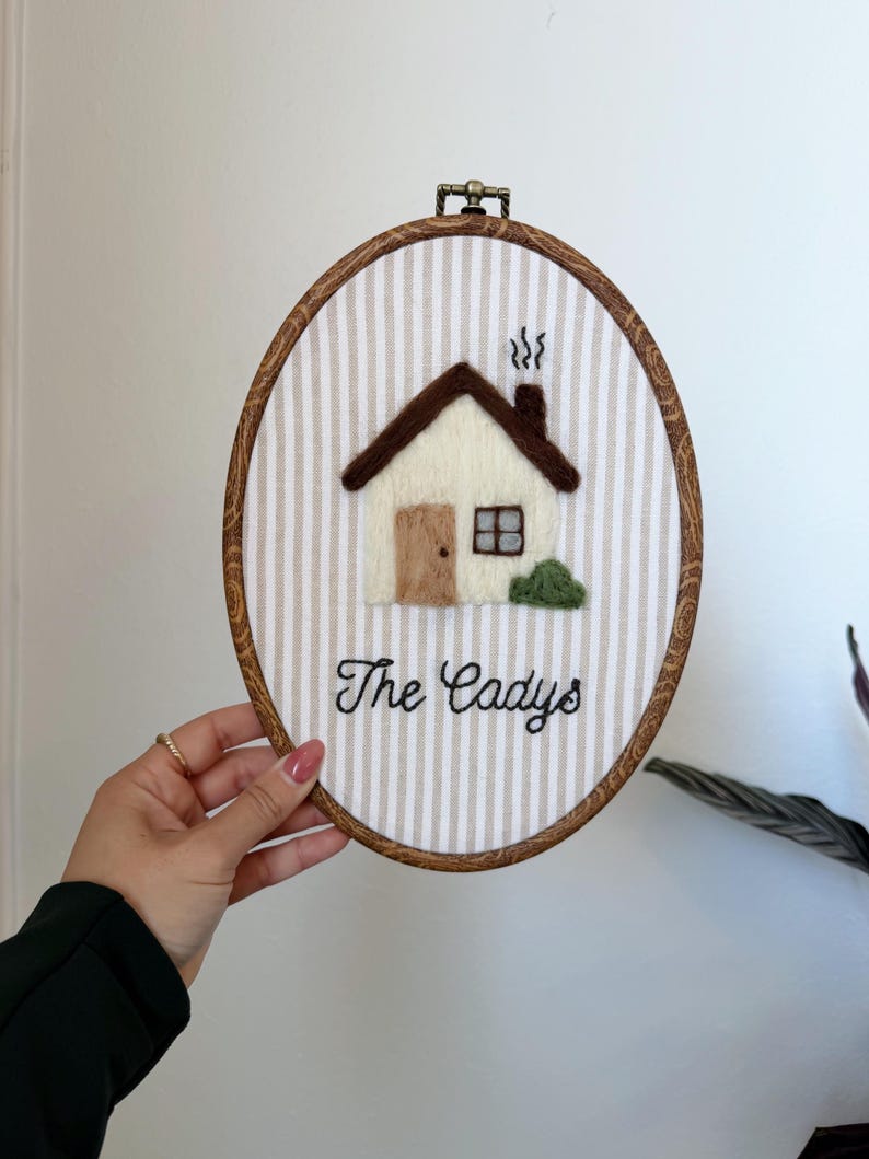 Personalized Felt Home Portrait Hoop Art – Custom Housewarming Gift ...