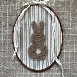Felted Bunny Nursery Wall Art – Handmade Needle Felt Embroidery Hoop – Heirloom Baby Room Décor
