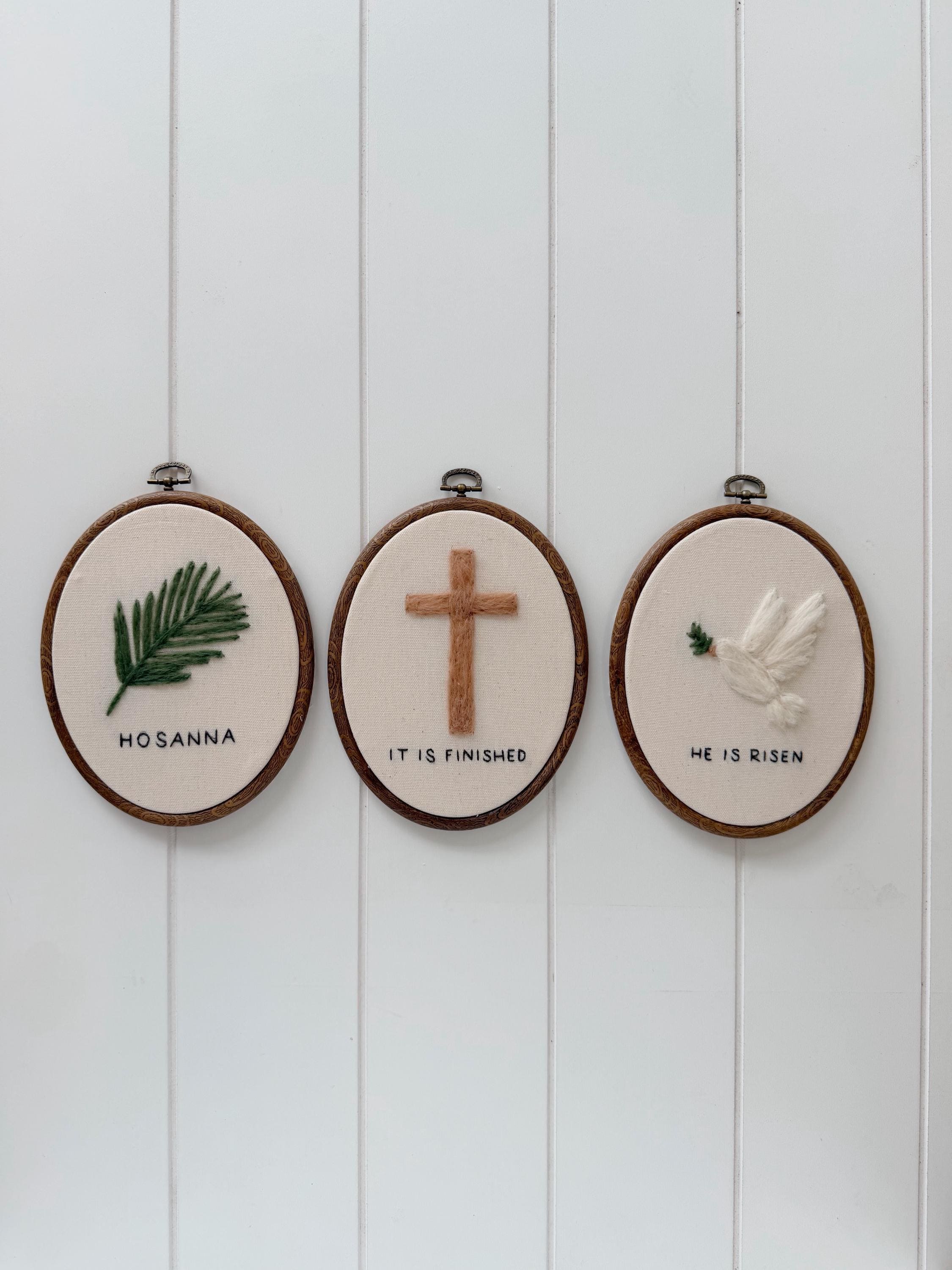 Christian Wall Art Set, He is Risen Decor, Hosanna Palm Cross Dove ...